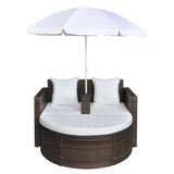 Garden Bed with Parasol Brown Poly Rattan - Side View
