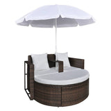 Garden Bed with Parasol Brown Poly Rattan - Top-Down View