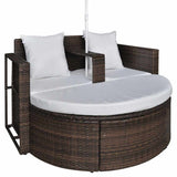 Garden Bed with Parasol Brown Poly Rattan - 45-Degree Angle