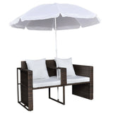 Garden Bed with Parasol Brown Poly Rattan - Rear View