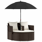 Garden Bed with Parasol Brown Poly Rattan