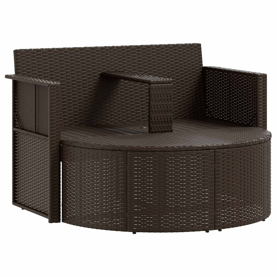 Garden Bed with Parasol Brown Poly Rattan
