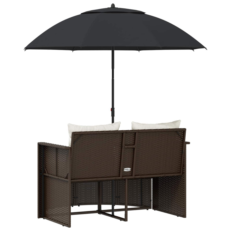 Garden Bed with Parasol Brown Poly Rattan