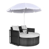 Garden Bed with Parasol Black Poly Rattan - Front View