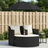 Garden Bed with Parasol Black Poly Rattan