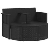 Garden Bed with Parasol Black Poly Rattan - Side View