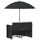 Garden Bed with Parasol Black Poly Rattan - Close-Up Angle