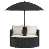 Garden Bed with Parasol Black Poly Rattan - Rear View