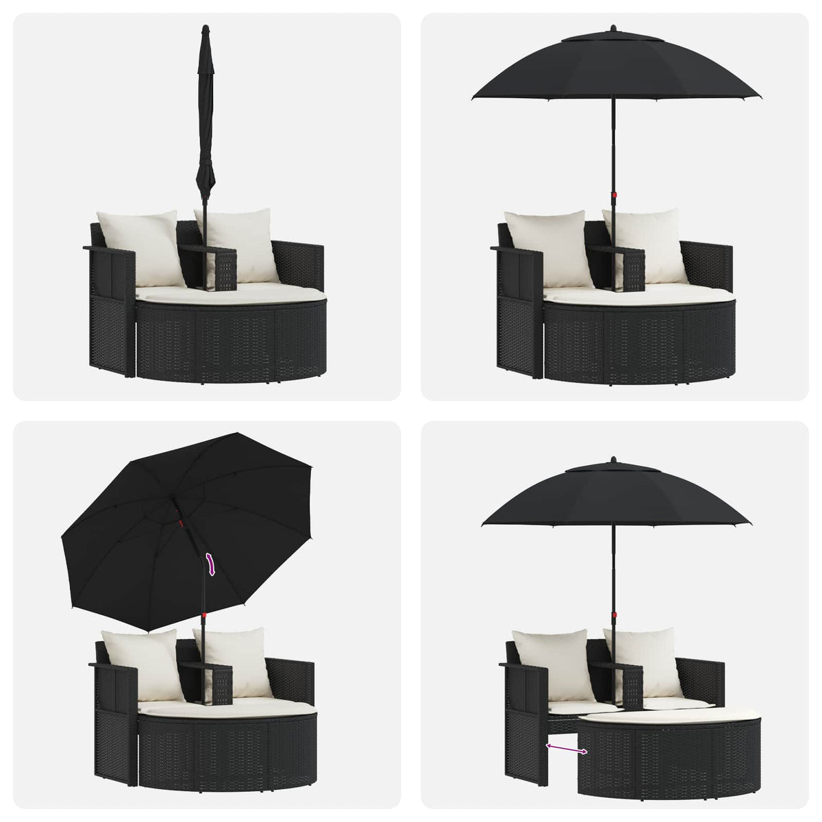 Garden Bed with Parasol Black Poly Rattan