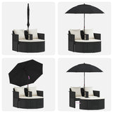 Garden Bed with Parasol Black Poly Rattan - Extra Image