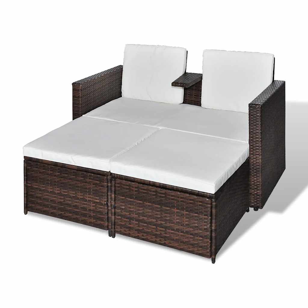 4 Piece Garden Lounge Set with Cushions Poly Rattan Brown