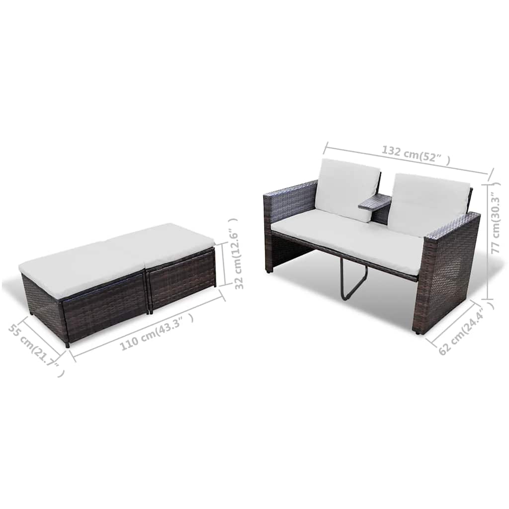 4 Piece Garden Lounge Set with Cushions Poly Rattan Brown