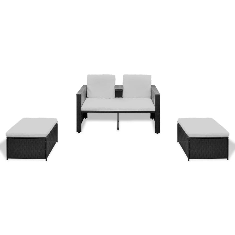 4 Piece Garden Lounge Set with Cushions Poly Rattan Black