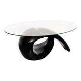 Coffee Table with Oval Glass Top High Gloss Black - Front View