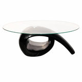 Coffee Table with Oval Glass Top High Gloss Black - Side View