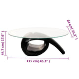 Coffee Table with Oval Glass Top High Gloss Black - Top-Down View