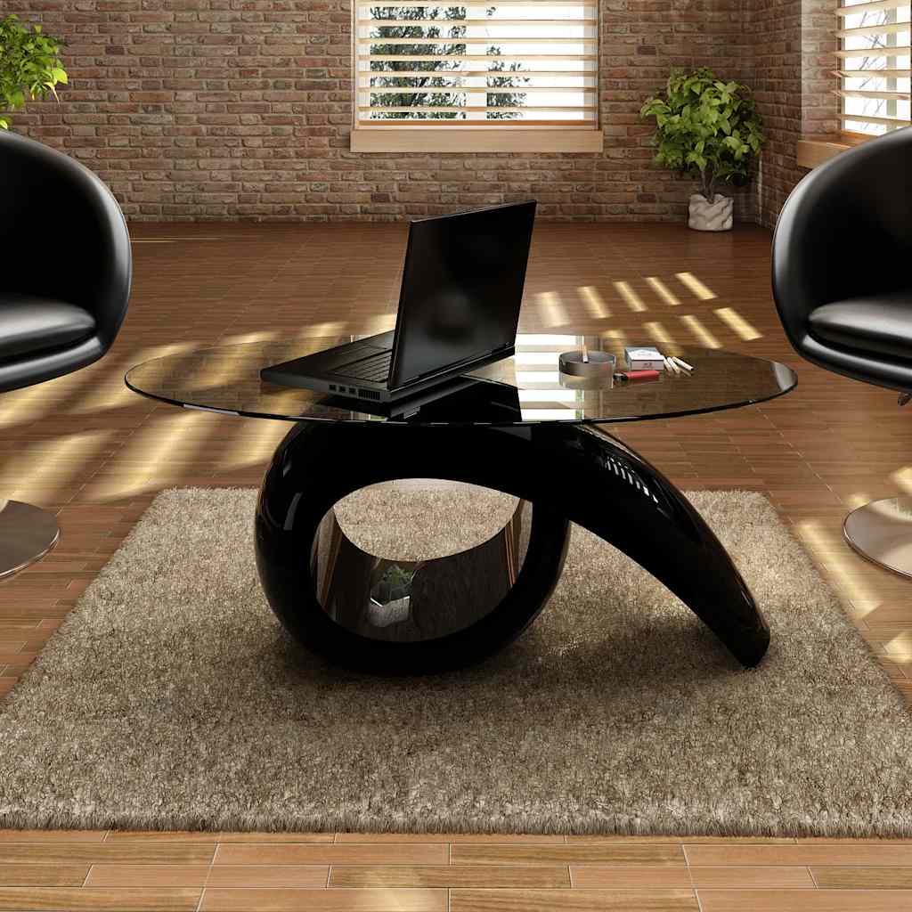 Coffee Table with Oval Glass Top High Gloss Black
