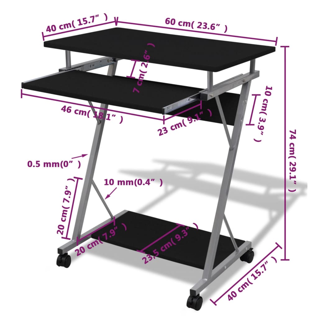 Compact Computer Desk with Pull-out Keyboard Tray Black
