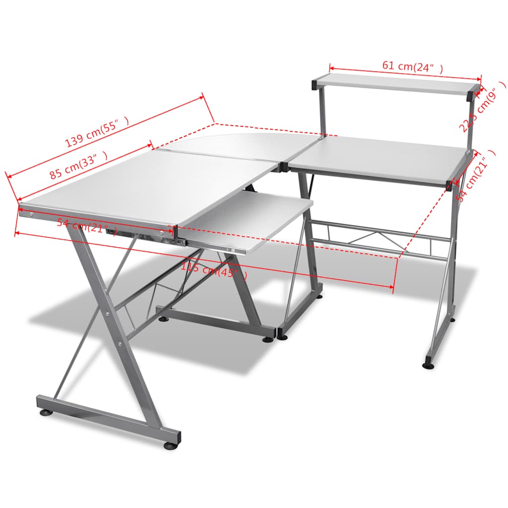 Computer Desk Workstation With Pull Out Keyboard Tray White