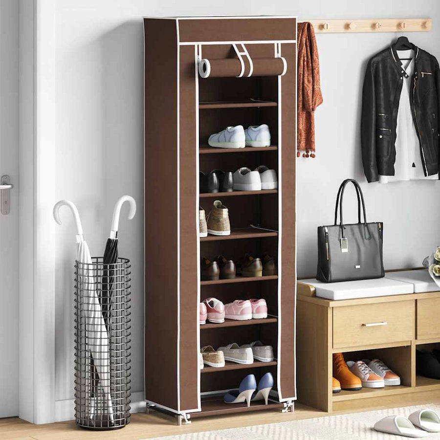 Fabric Shoe Cabinet with Cover 162 x 57 x 29 cm Brown