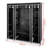 Wardrobe with Compartments and Rods 45x150x176 cm Black Fabric - Close-Up Angle
