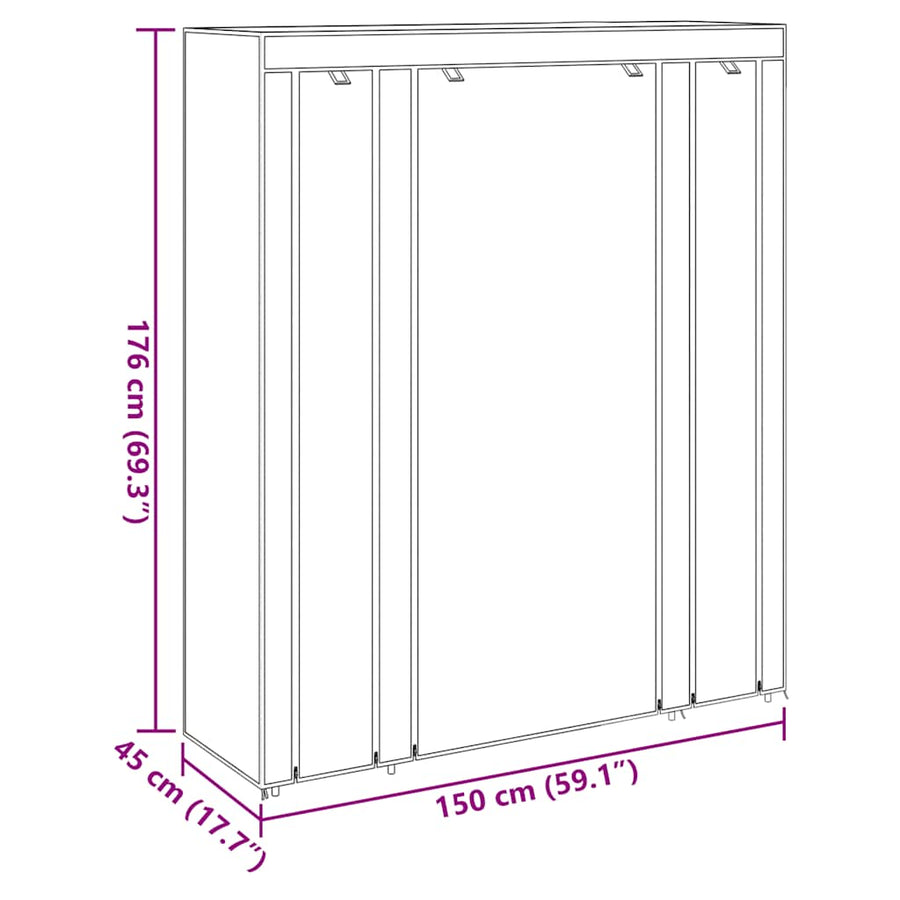 Fabric Wardrobe with Compartments and Rods 45x150x176 cm Brown