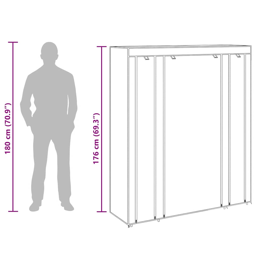 Wardrobe with Compartments and Rods 45x150x176 cm Brown Fabric