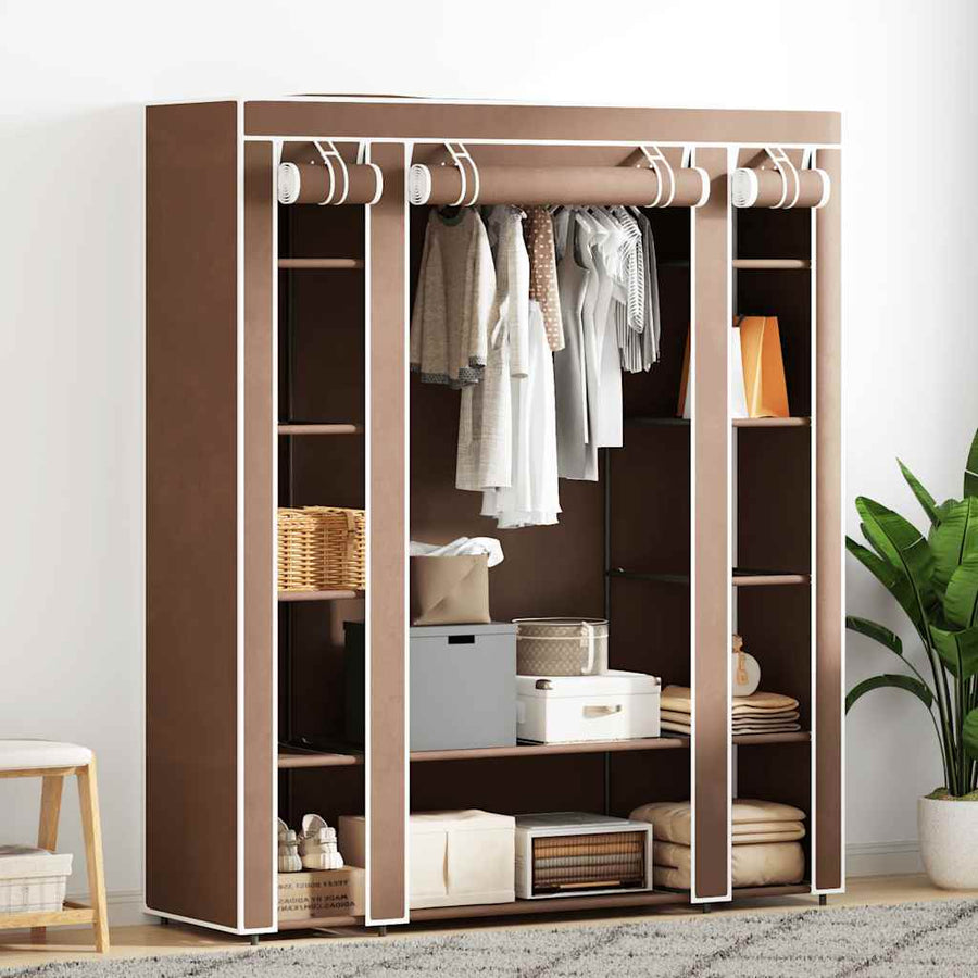 Fabric Wardrobe with Compartments and Rods 45x150x176 cm Brown