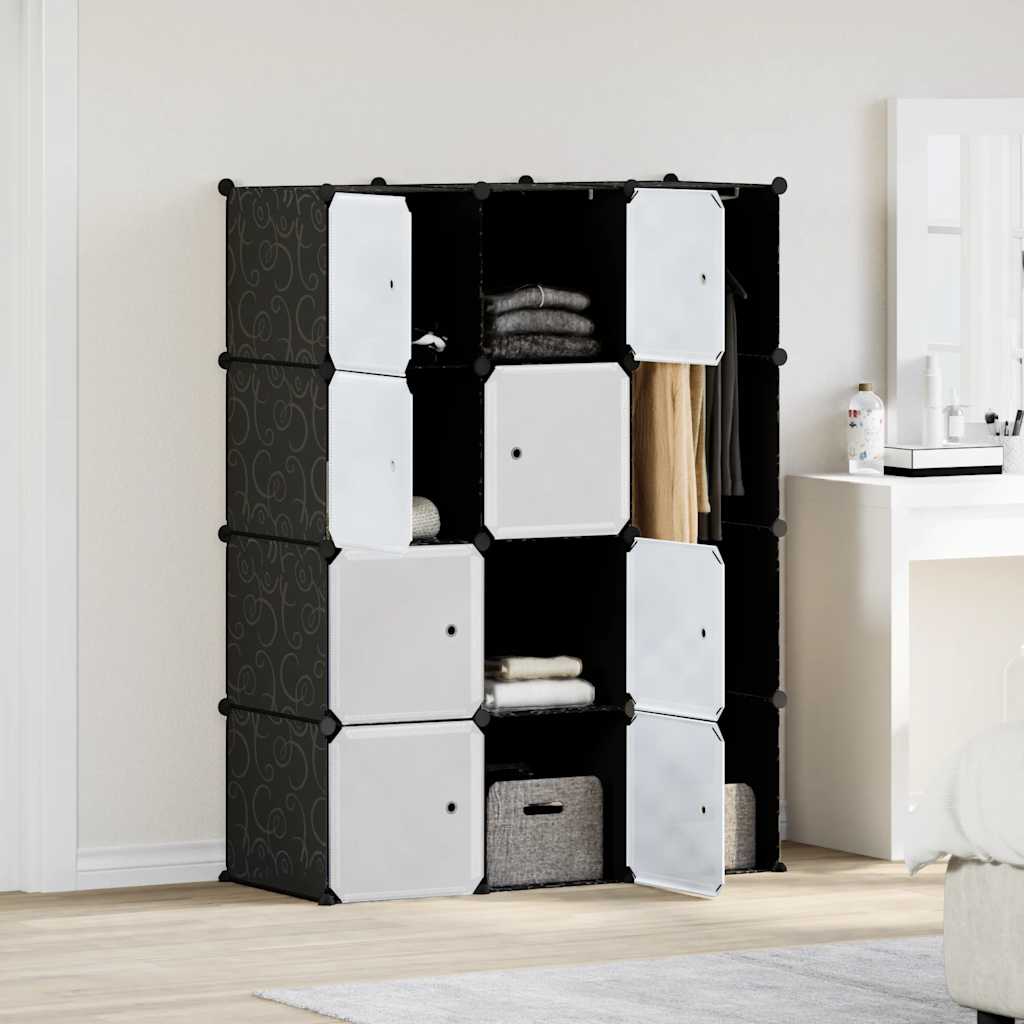 Modular Cabinet with 9 Compartments 109x36.5x143 cm Black and White