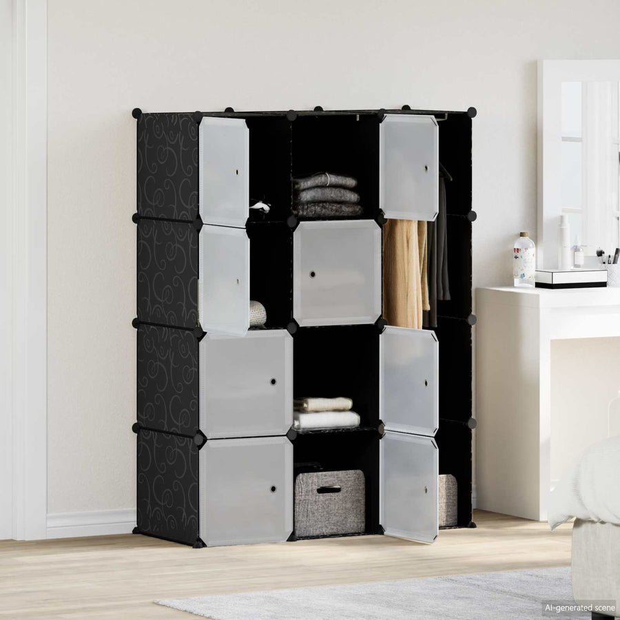 Modular Cabinet with 9 Compartments 109x36,5x143 cm Black and White