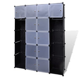 Modular Cabinet 14 Compartments Black and White 37x146x180.5 cm - Front View
