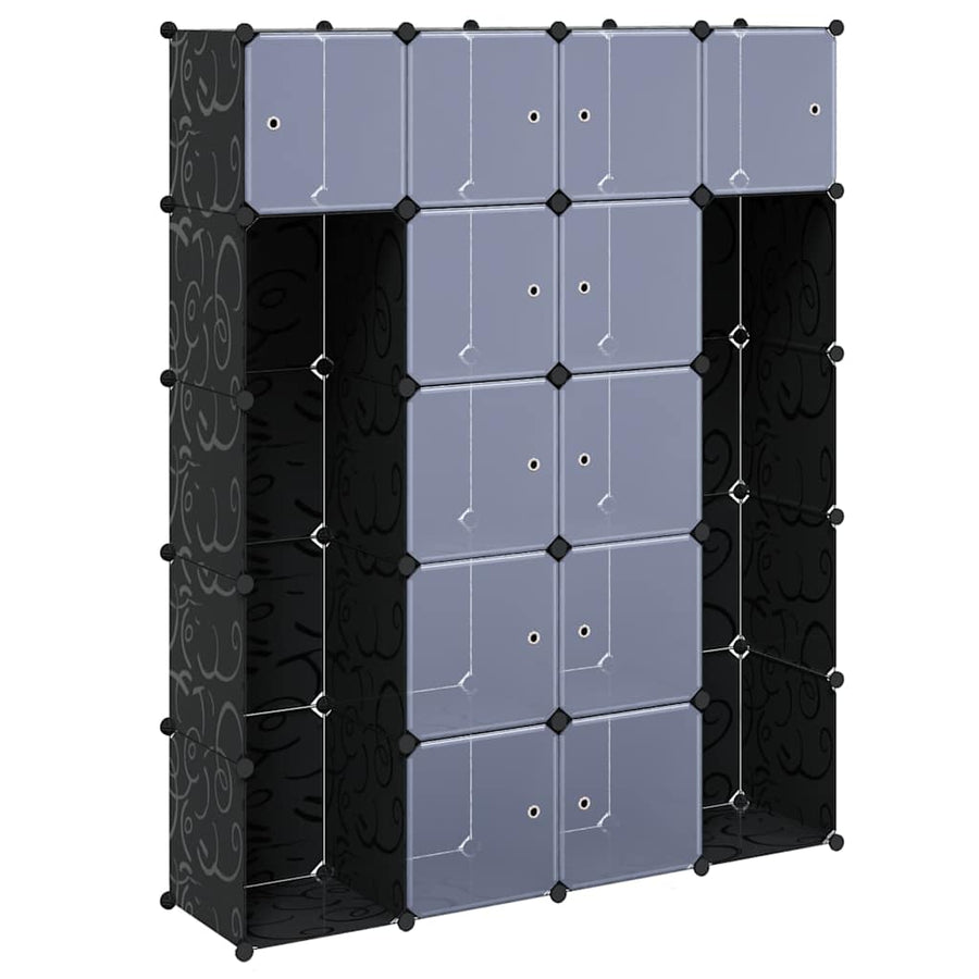Modular Cabinet 14 Compartments Black and White 37x146x180.5 cm