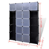 Modular Cabinet 14 Compartments Black and White 37x146x180.5 cm - Rear View