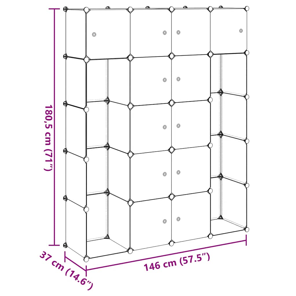 Modular Cabinet 14 Compartments Black and White 37x146x180.5 cm