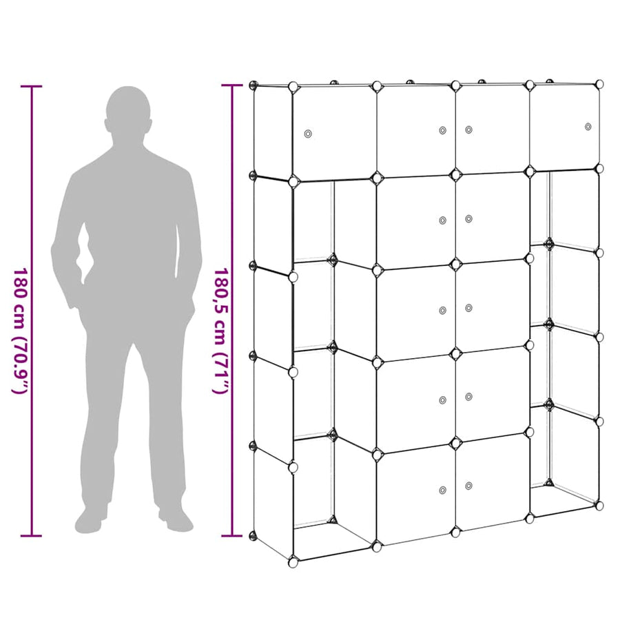 Modular Cabinet 14 Compartments Black and White 37x146x180.5 cm