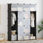 Modular Cabinet 14 Compartments Black and White 37x146x180.5 cm