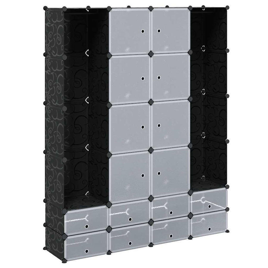Modular Cabinet 18 Compartments Black and White 37x146x180.5 cm