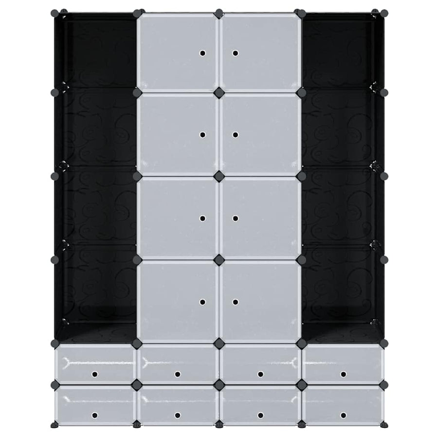 Modular Cabinet 18 Compartments Black and White 37x146x180.5 cm
