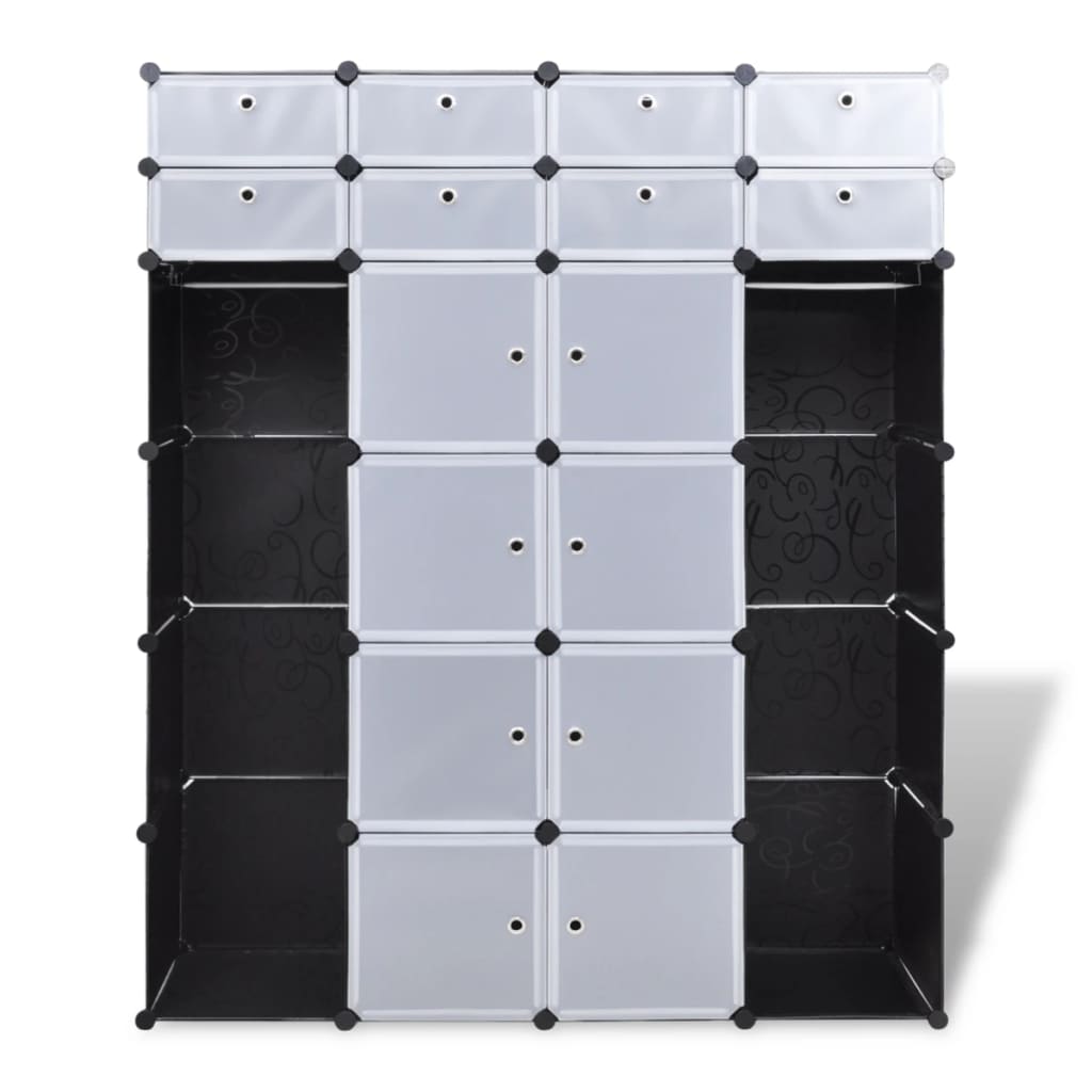 Modular Cabinet 18 Compartments Black and White 37x146x180.5 cm