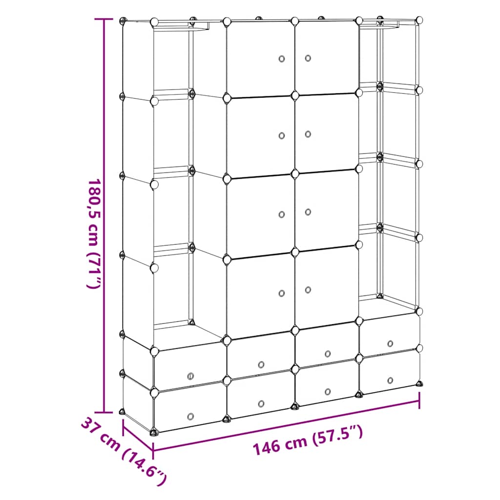 Modular Cabinet 18 Compartments Black and White 37x146x180.5 cm