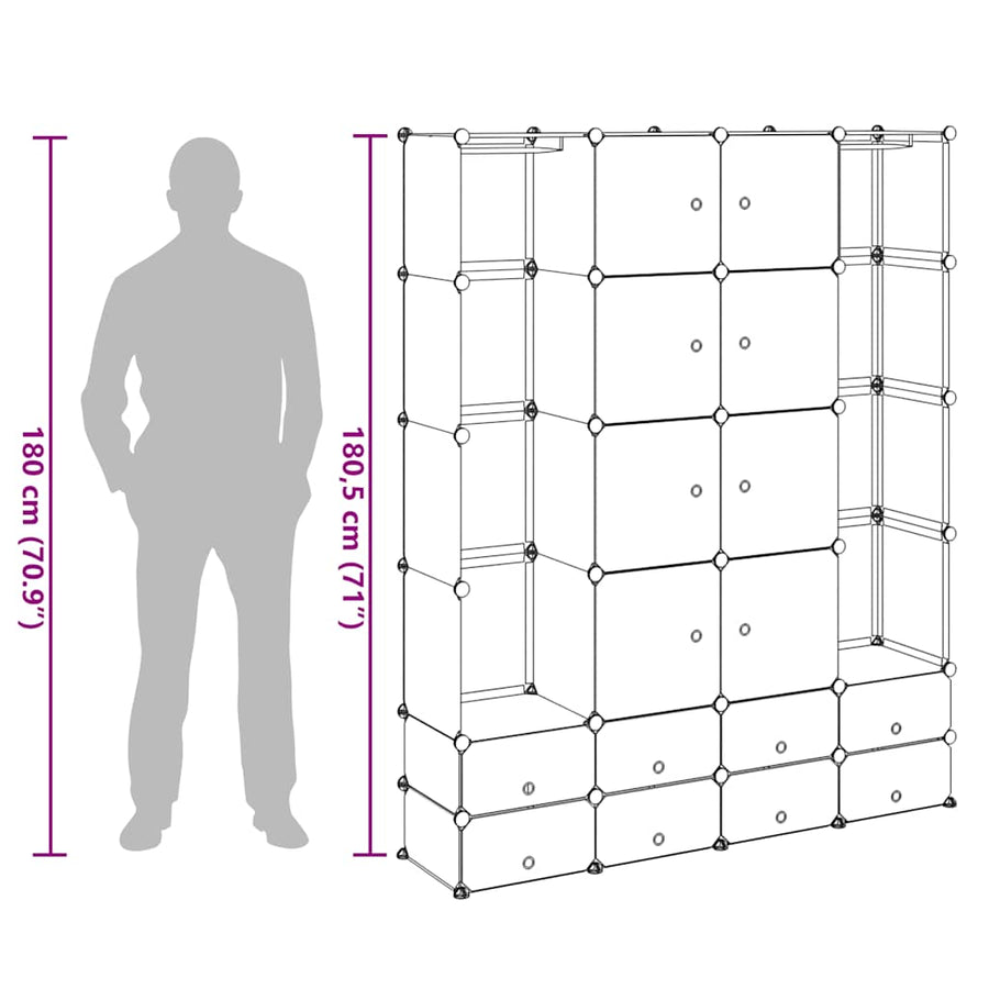 Modular Cabinet 18 Compartments Black and White 37x146x180.5 cm