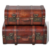 Wooden Treasure Chests 2 pcs Vintage Brown - Front View