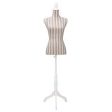 Ladies Bust Display Mannequin Linen With Stripes - Front View