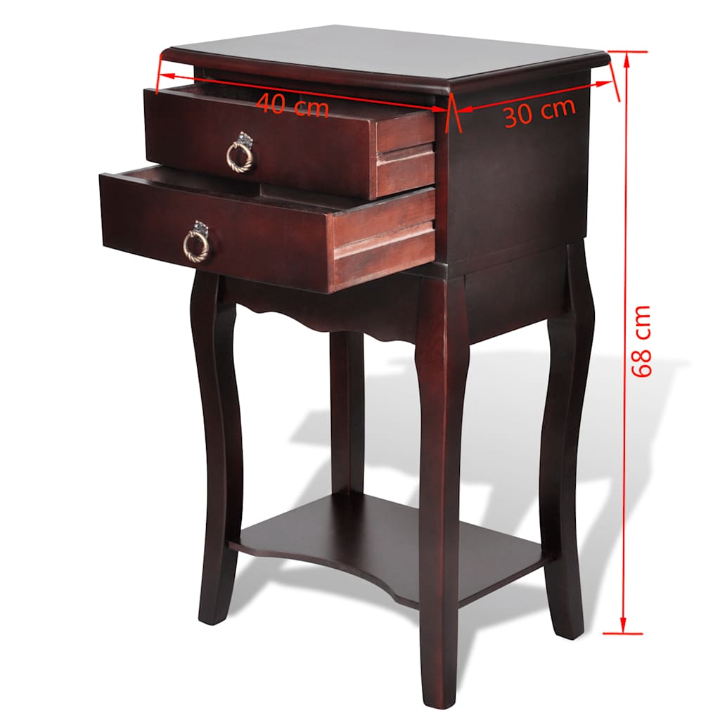 Nightstand with 2 Drawers Brown