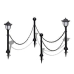 Chain Fence with Solar Lights Two LED Lamps Two Poles