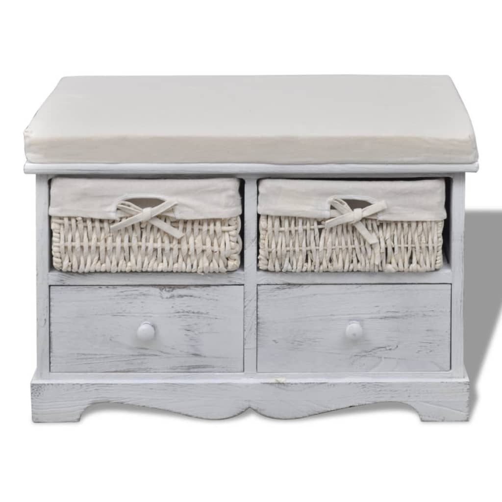 Storage Bench White 62x33x42 cm Paulownia Wood