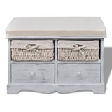 Storage Bench White 62x33x42 cm Paulownia Wood