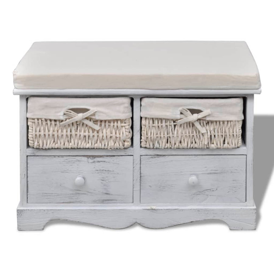 Storage Bench White 62x33x42 cm Paulownia Wood