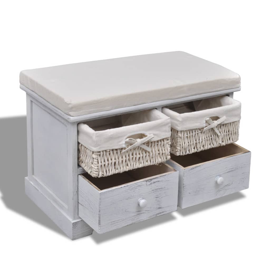 Storage Bench White 62x33x42 cm Paulownia Wood