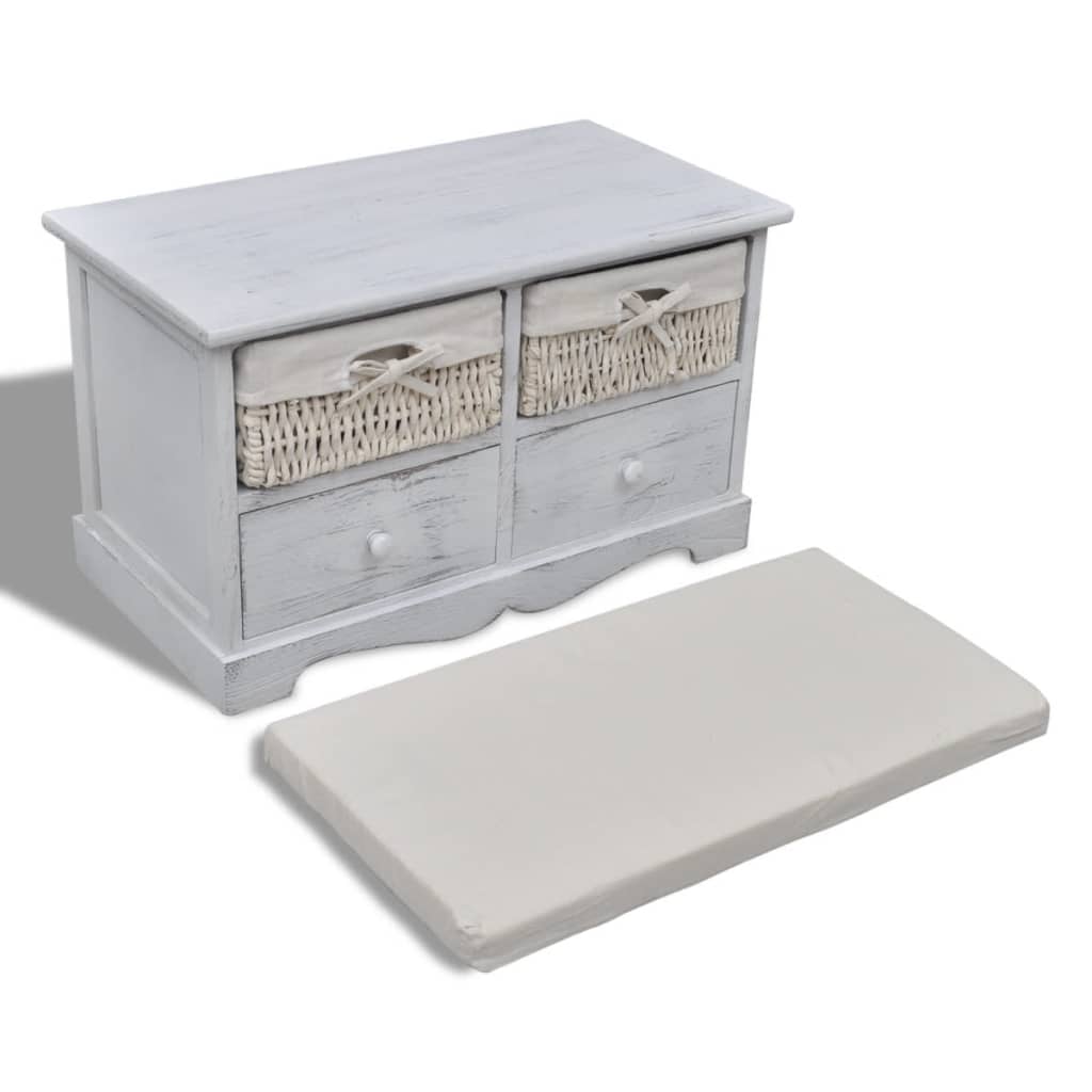 Storage Bench White 62x33x42 cm Paulownia Wood